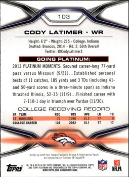 2014 Topps Platinum #103 Cody Latimer Back