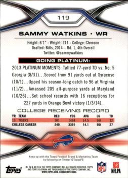 2014 Topps Platinum #119 Sammy Watkins Back