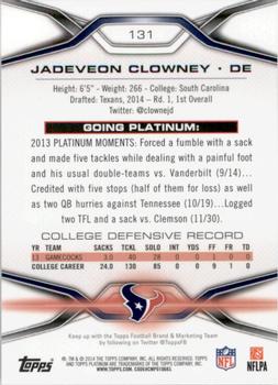 2014 Topps Platinum #131 Jadeveon Clowney Back