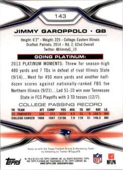 2014 Topps Platinum #143 Jimmy Garoppolo Back