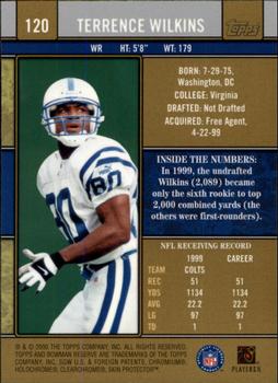 2000 Bowman Reserve #120 Terrence Wilkins Back