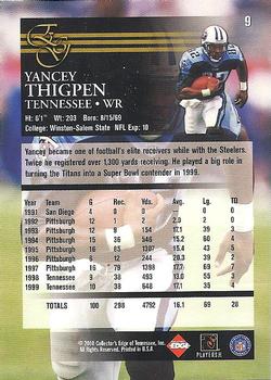 2000 Collector's Edge EG #9 Yancey Thigpen Back