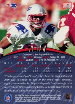 1998 Finest - Refractors #173 Ty Law Back