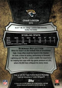 2014 Bowman Sterling #61 Craig Loston Back