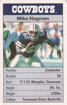 1987 Ace Fact Pack Dallas Cowboys #7 Mike Hegman Front