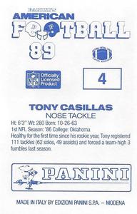 1989 Panini Stickers (UK) #4 Tony Casillas Back