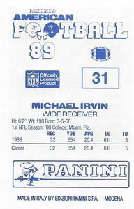 1989 Panini Stickers (UK) #31 Michael Irvin Back