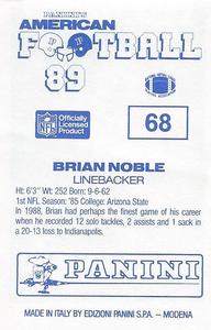 1989 Panini Stickers (UK) #68 Brian Noble Back