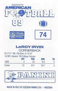 1989 Panini Stickers (UK) #74 LeRoy Irvin Back