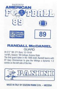 1989 Panini Stickers (UK) #89 Randall McDaniel Back