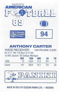 1989 Panini Stickers (UK) #94 Anthony Carter Back