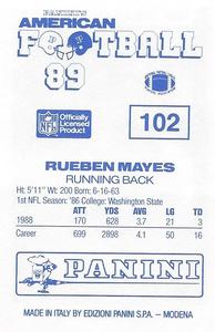 1989 Panini Stickers (UK) #102 Rueben Mayes Back