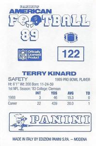1989 Panini Stickers (UK) #122 Terry Kinard Back