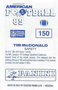 1989 Panini Stickers (UK) #150 Tim McDonald Back