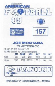 1989 Panini Stickers (UK) #157 Joe Montana Back