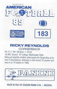 1989 Panini Stickers (UK) #183 Ricky Reynolds Back