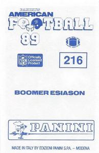 1989 Panini Stickers (UK) #216 Boomer Esiason Back