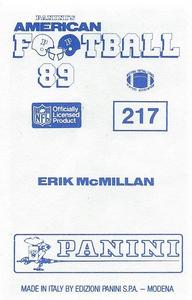 1989 Panini Stickers (UK) #217 Erik McMillan Back