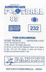 1989 Panini Stickers (UK) #232 Tim Krumrie Back