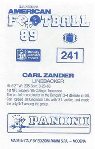 1989 Panini Stickers (UK) #241 Carl Zander Back