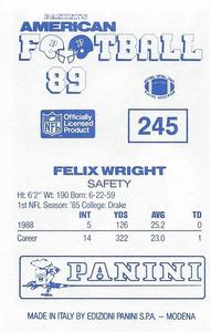 1989 Panini Stickers (UK) #245 Felix Wright Back