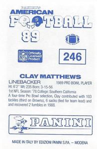 1989 Panini Stickers (UK) #246 Clay Matthews Back