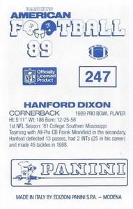 1989 Panini Stickers (UK) #247 Hanford Dixon Back