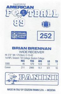 1989 Panini Stickers (UK) #252 Brian Brennan Back