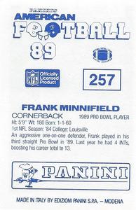 1989 Panini Stickers (UK) #257 Frank Minnifield Back