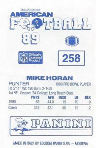 1989 Panini Stickers (UK) #258 Mike Horan Back