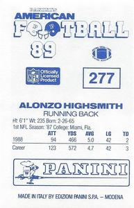 1989 Panini Stickers (UK) #277 Alonzo Highsmith Back