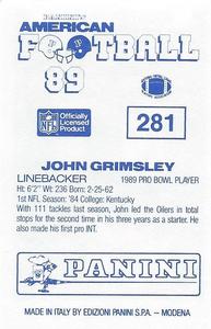 1989 Panini Stickers (UK) #281 John Grimsley Back