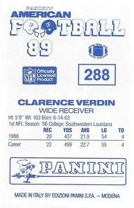 1989 Panini Stickers (UK) #288 Clarence Verdin Back