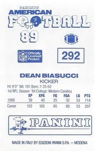 1989 Panini Stickers (UK) #292 Dean Biasucci Back