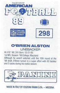 1989 Panini Stickers (UK) #298 O'Brien Alston Back