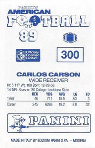1989 Panini Stickers (UK) #300 Carlos Carson Back