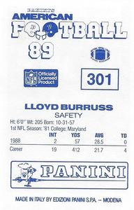 1989 Panini Stickers (UK) #301 Lloyd Burruss Back