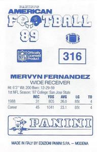 1989 Panini Stickers (UK) #316 Mervyn Fernandez Back