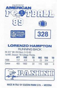 1989 Panini Stickers (UK) #328 Lorenzo Hampton Back