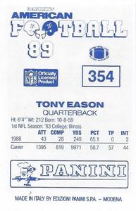 1989 Panini Stickers (UK) #354 Tony Eason Back