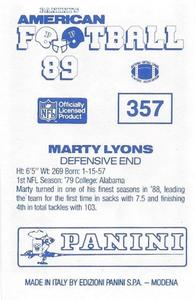 1989 Panini Stickers (UK) #357 Marty Lyons Back