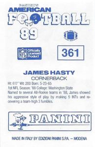1989 Panini Stickers (UK) #361 James Hasty Back