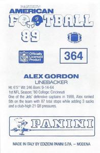 1989 Panini Stickers (UK) #364 Alex Gordon Back