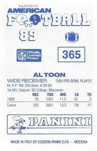 1989 Panini Stickers (UK) #365 Al Toon Back