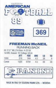 1989 Panini Stickers (UK) #369 Freeman McNeil Back