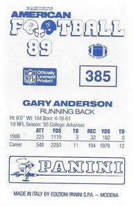 1989 Panini Stickers (UK) #385 Gary Anderson Back