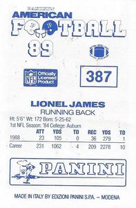 1989 Panini Stickers (UK) #387 Lionel James Back