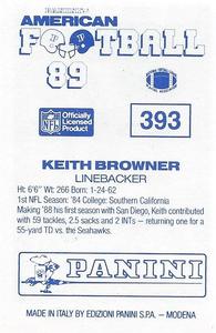1989 Panini Stickers (UK) #393 Keith Browner Back