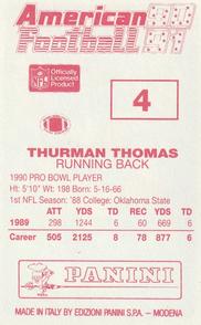 1990 Panini Stickers (UK) #4 Thurman Thomas Back