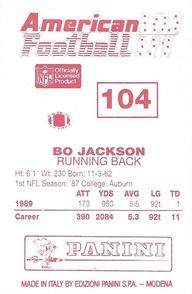 1990 Panini Stickers (UK) #104 Bo Jackson Back